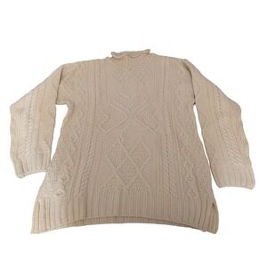 Aran Crafts Ireland Roll Neck Cream Cable Knit Sweater Size S 100% Merino Wool